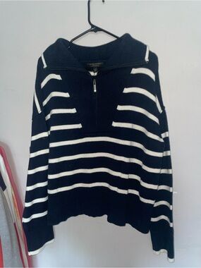 Banana Republic Navy & White Striped Half-Zip Turtleneck Sweater